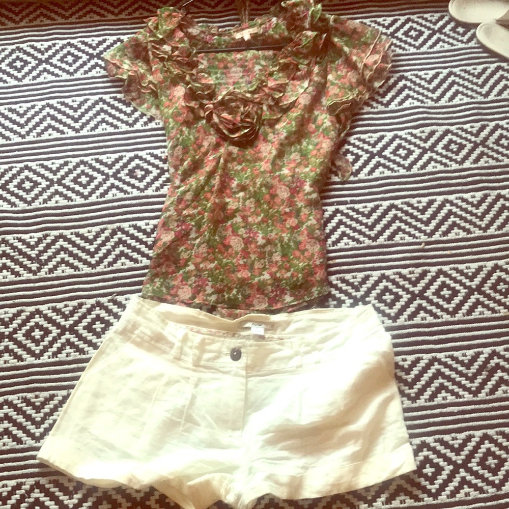 Papaya shorts and Italian floral blouse